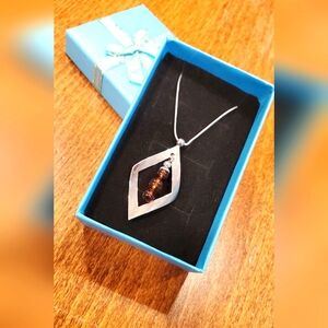 Vtg. Sterling Silver Amber Necklace